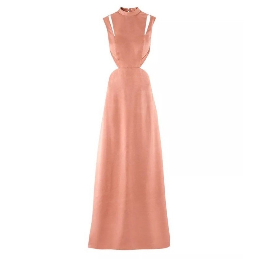 H&M Conscious Satin Maxi Backless Dress Rose Pink Formal Gown Size 8